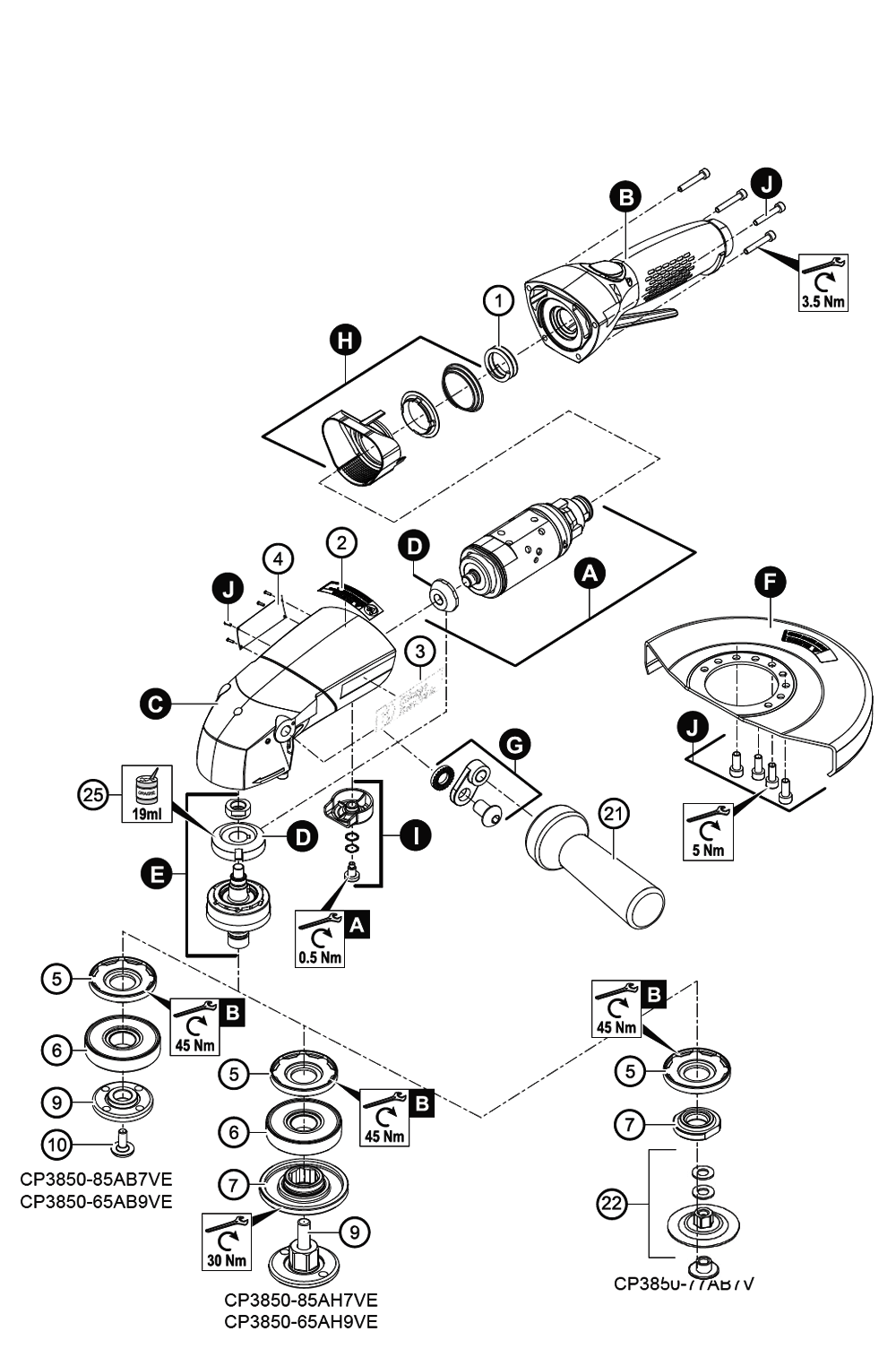 Figure 0 Diagram and Parts List for CP3850-65AB9VE  Chicago Pneumatic Grinder